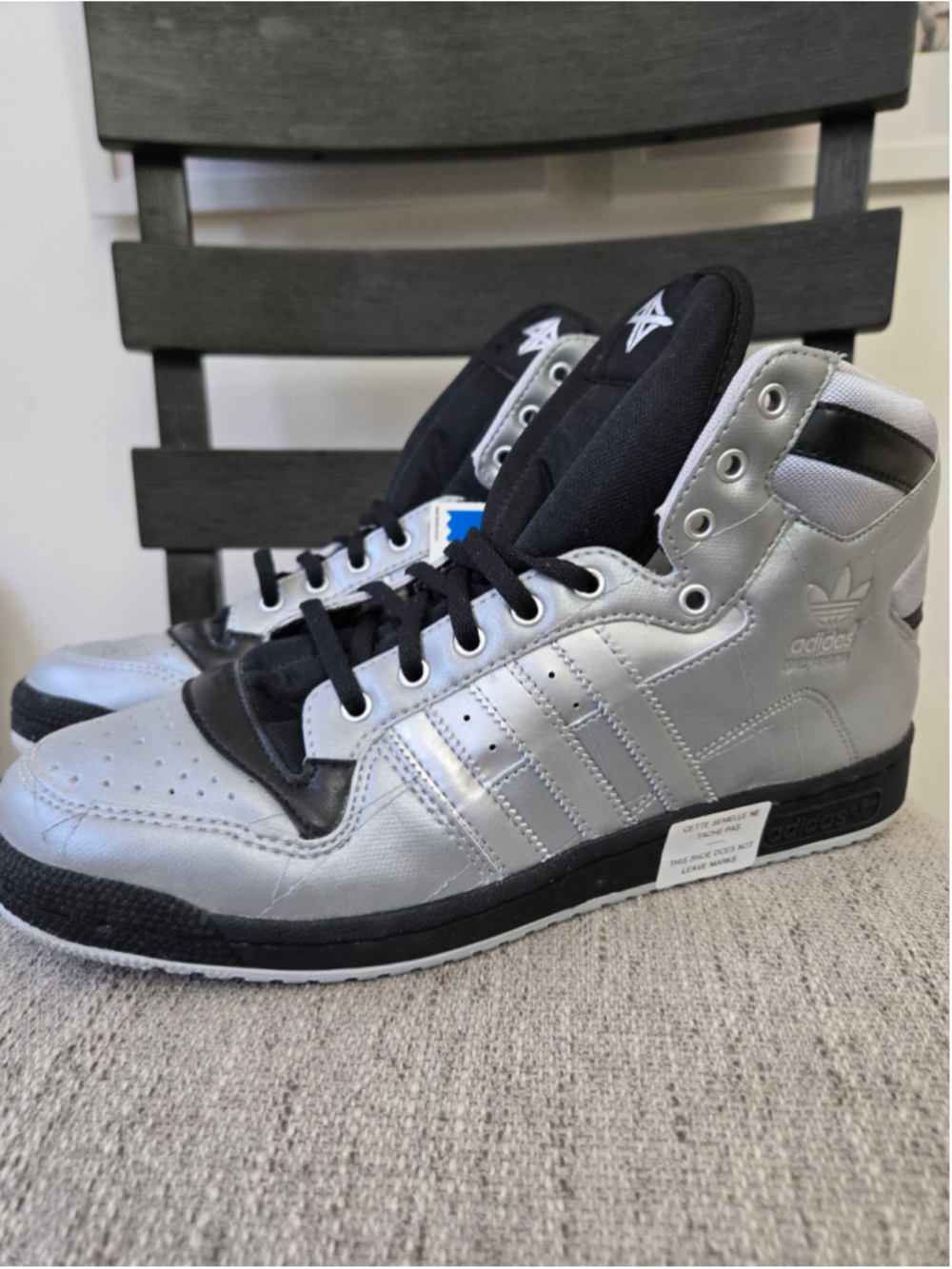 Men's Adidas High Top Sneakers Silver and Black Size 10